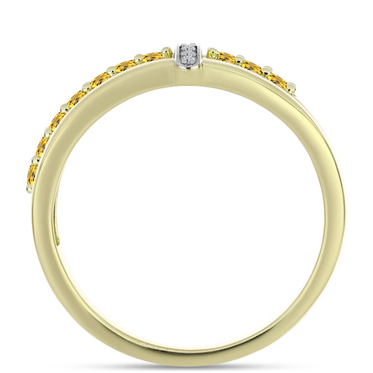 Anillo de Plata Bañada en Oro con Cuarzo Coñac y Topacio Blanco