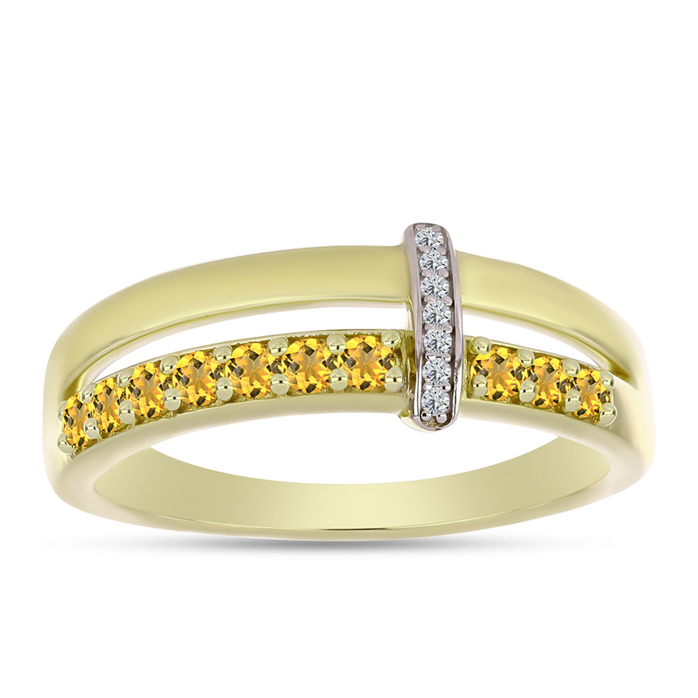 Anillo de Plata Bañada en Oro con Cuarzo Coñac y Topacio Blanco