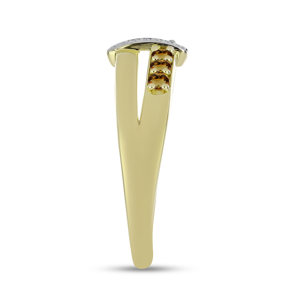 Anillo de Plata Bañada en Oro con Cuarzo Coñac y Topacio Blanco