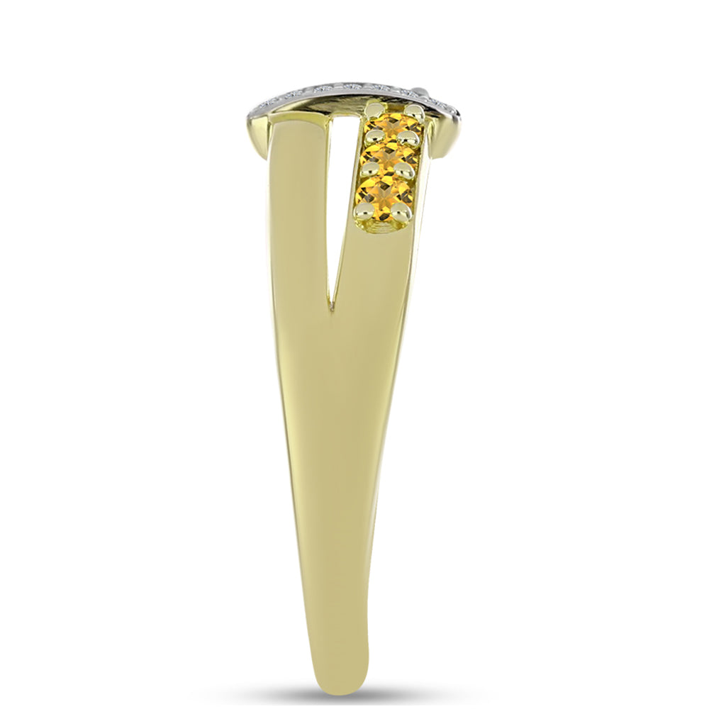 Anillo de Plata Bañada en Oro con Cuarzo Coñac y Topacio Blanco