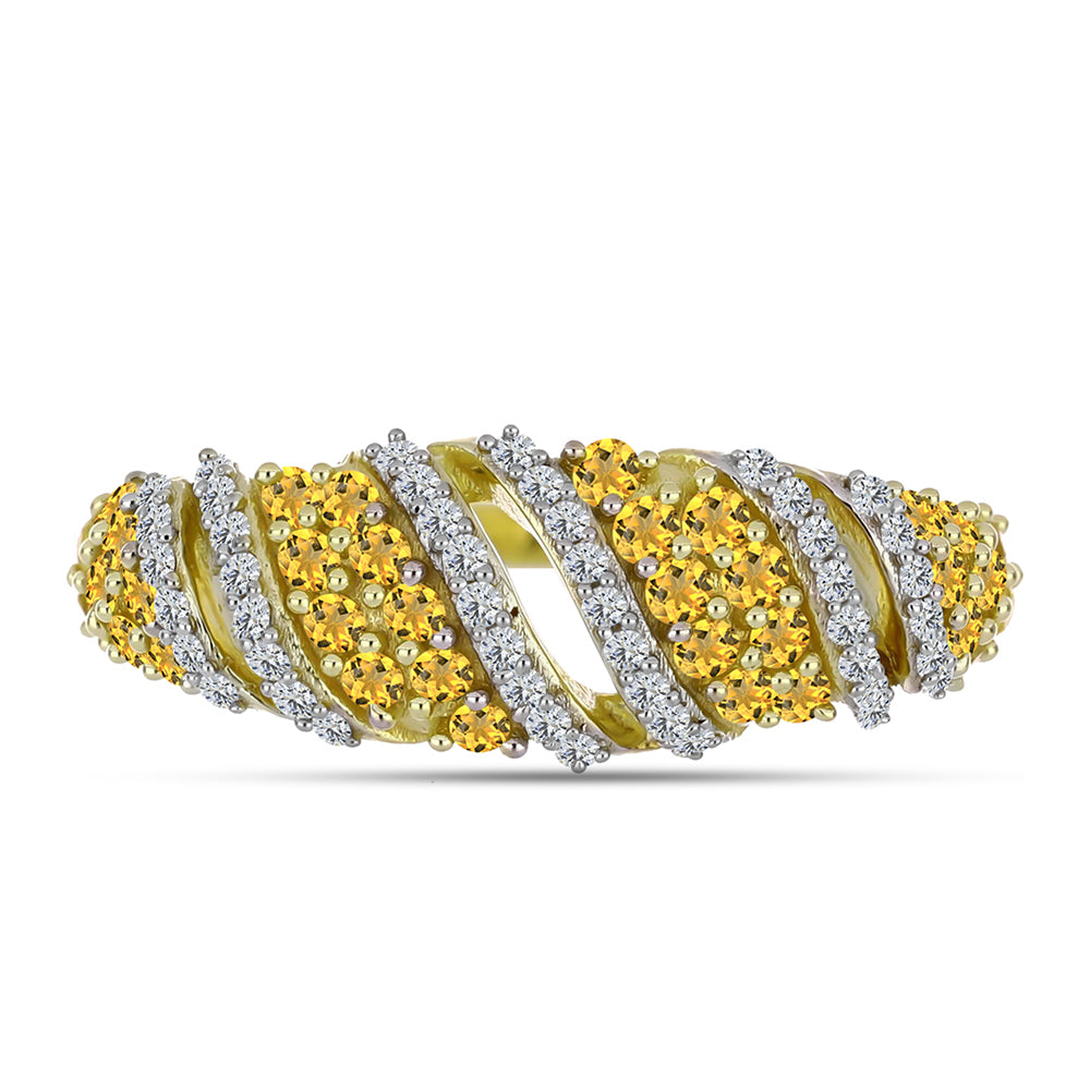 Anillo de Plata Bañada en Oro con Cuarzo Coñac y Topacio Blanco 1 