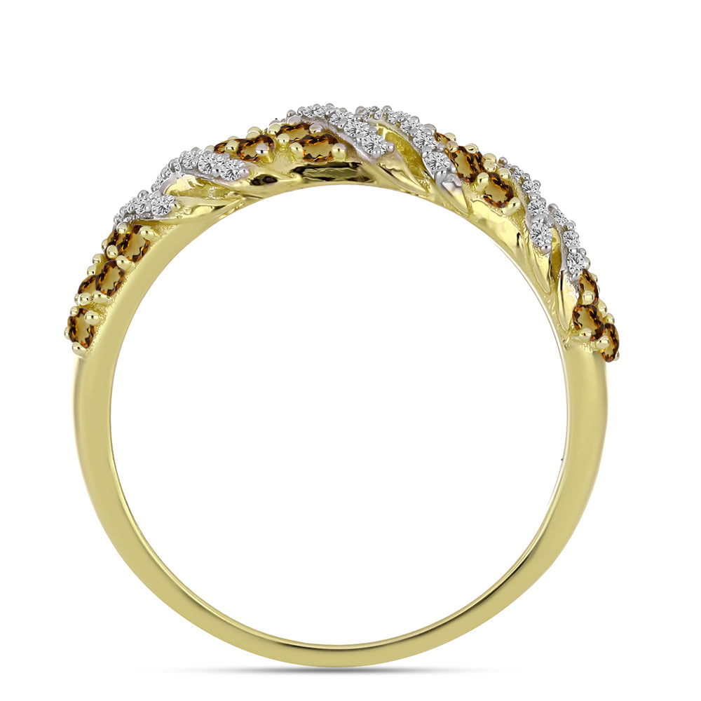 Anillo de Plata Bañada en Oro con Cuarzo Coñac y Topacio Blanco 6 