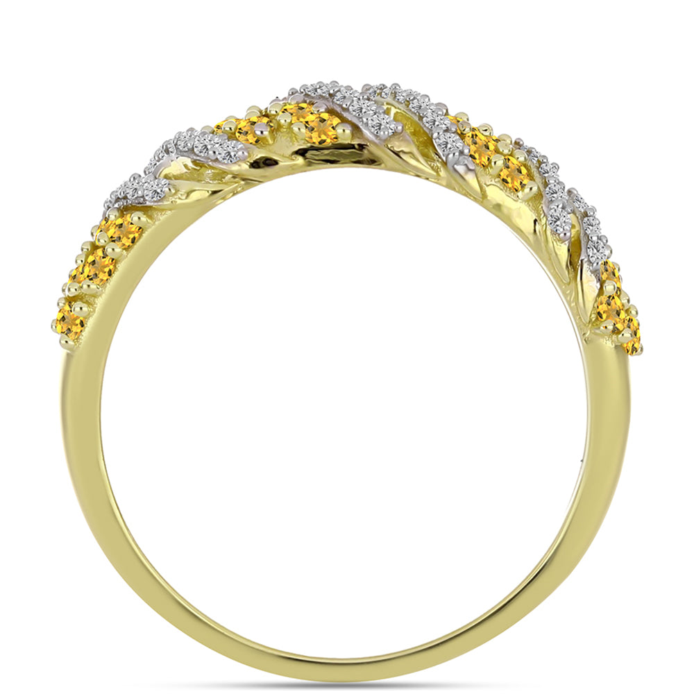 Anillo de Plata Bañada en Oro con Cuarzo Coñac y Topacio Blanco 2 