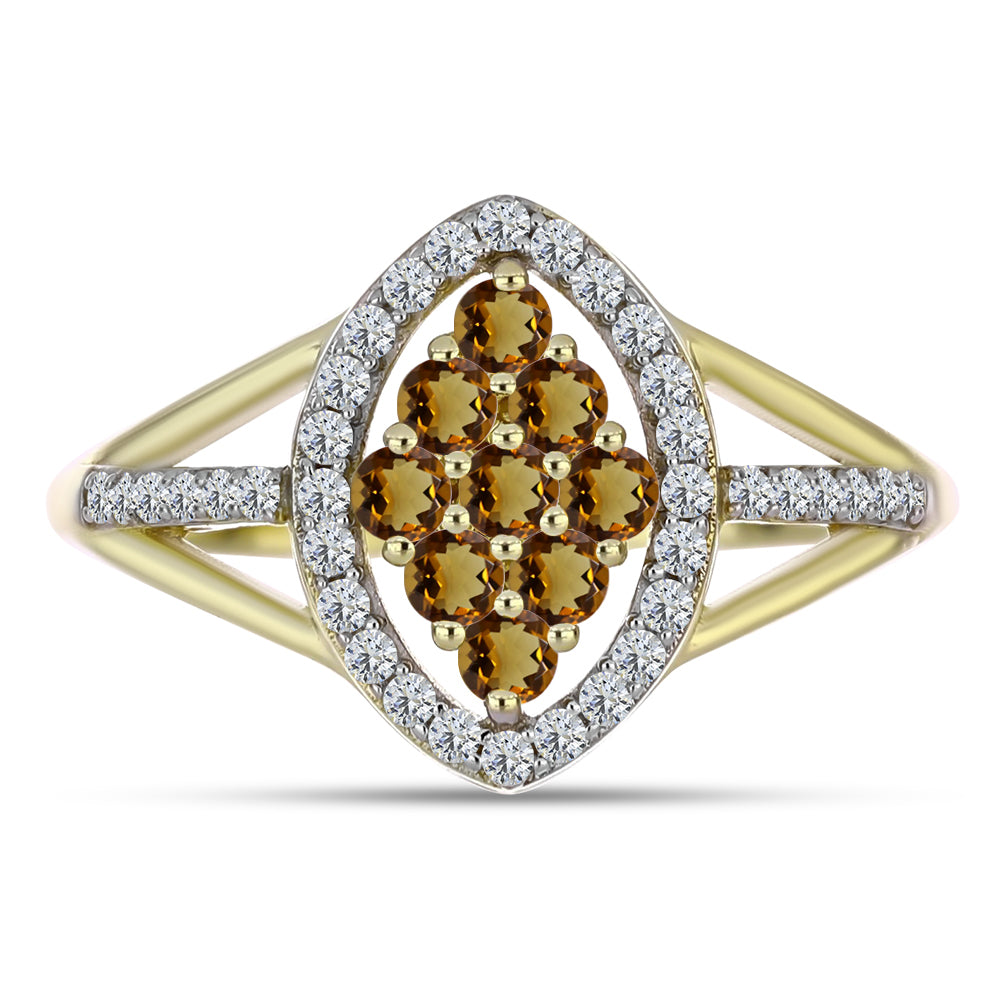 Anillo de Plata Bañada en Oro con Cuarzo Coñac y Topacio Blanco 5 