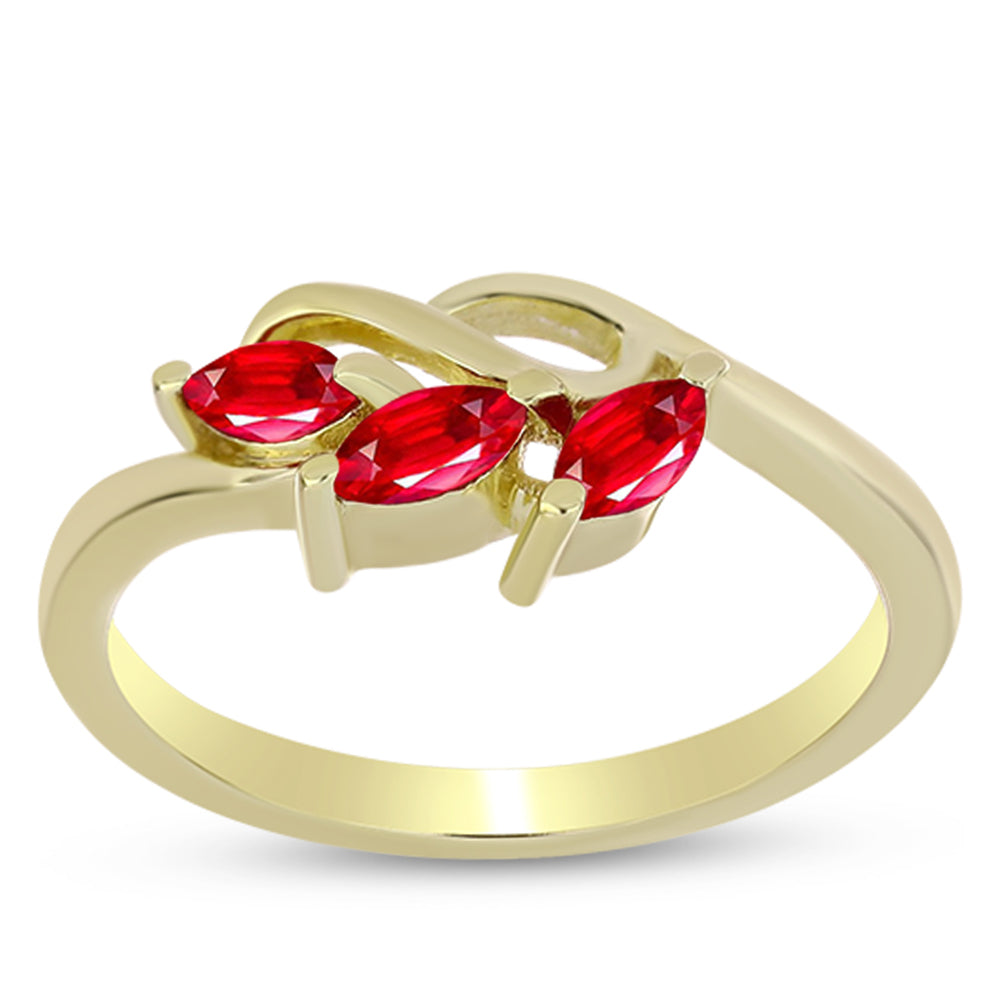 Anillo de Plata Bañada en Oro con Ágata Roja