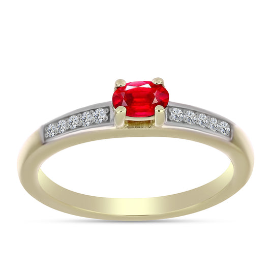Anillo de Plata Bañada en Oro con Ágata Roja y Topacio Blanco