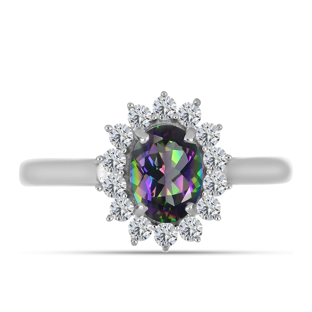 Anillo de Plata con Cuarzo Místico Verde de Brasil y Topacio Blanco 1 