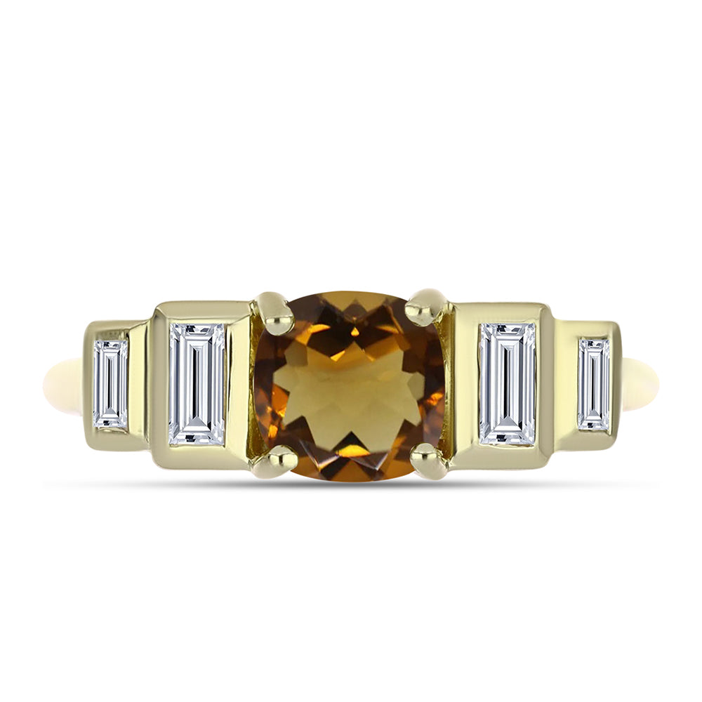 Anillo de Plata Bañada en Oro con Cuarzo Coñac y Zircón Blanco 1 