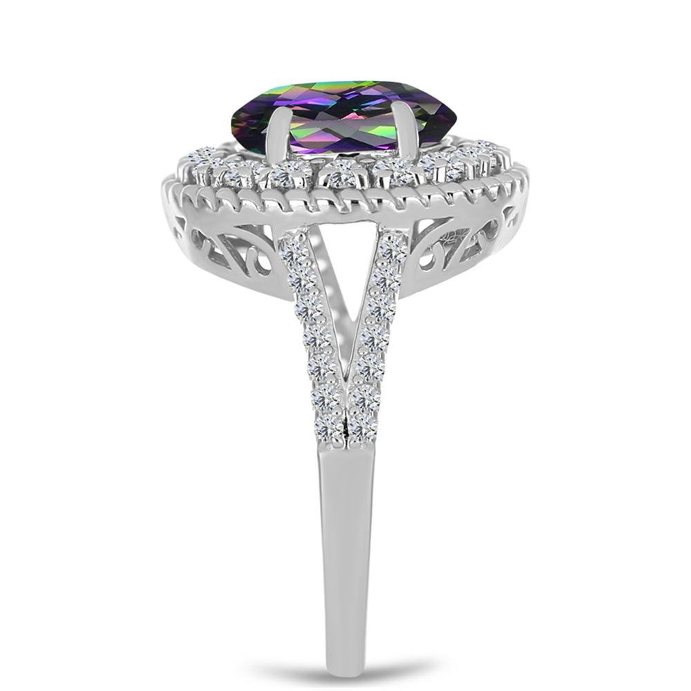 Anillo de Plata con Cuarzo Místico Verde de Brasil y Topacio Blanco 4 