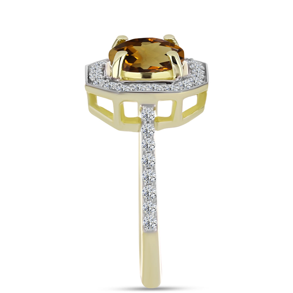Anillo de Plata Bañada en Oro con Cuarzo Coñac y Topacio Blanco