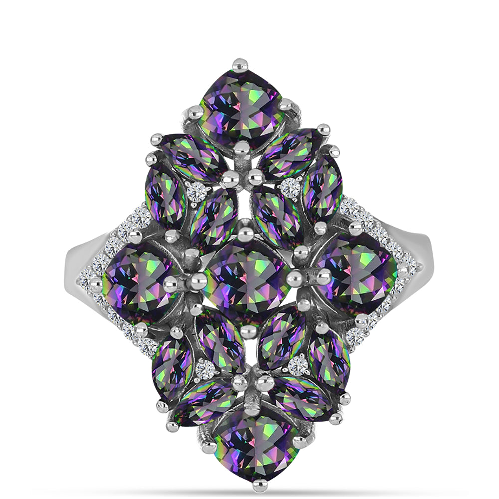 Anillo de Plata con Cuarzo Místico Verde de Brasil y Topacio Blanco 1 