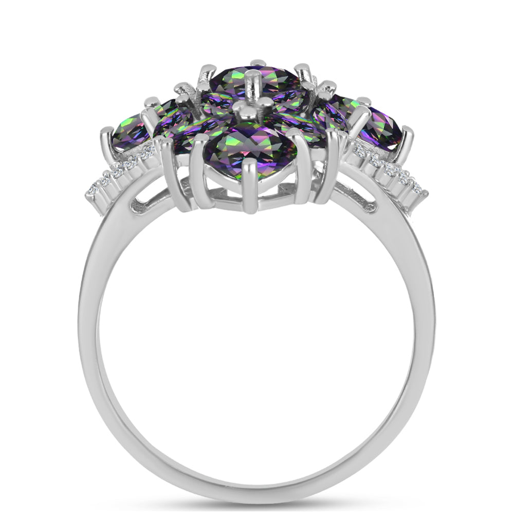 Anillo de Plata con Cuarzo Místico Verde de Brasil y Topacio Blanco