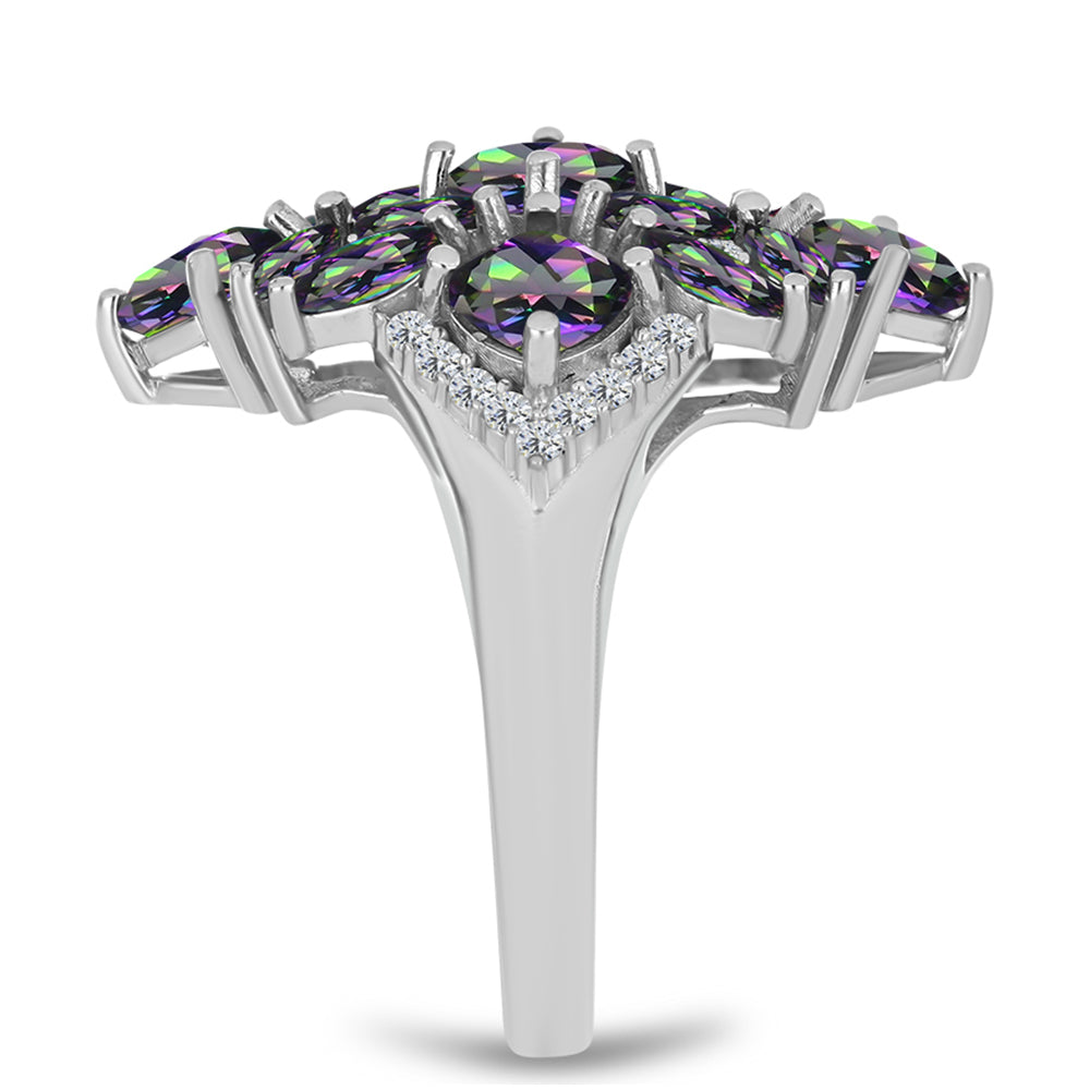 Anillo de Plata con Cuarzo Místico Verde de Brasil y Topacio Blanco