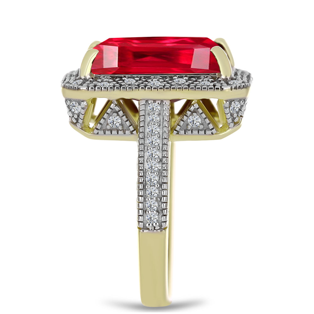 Anillo de Plata Bañada en Oro con Ágata Roja y Topacio Blanco