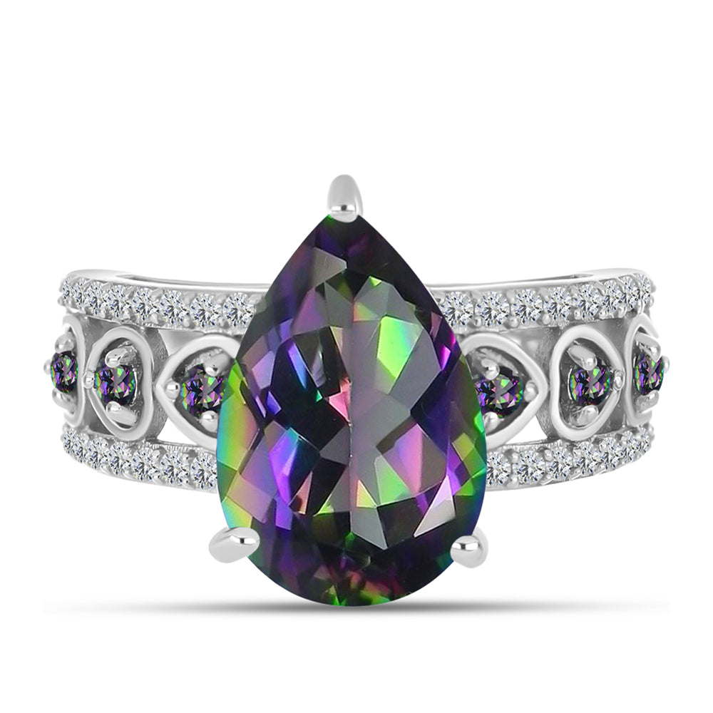 Anillo de Plata con Cuarzo Místico Verde de Brasil y Topacio Blanco 1 