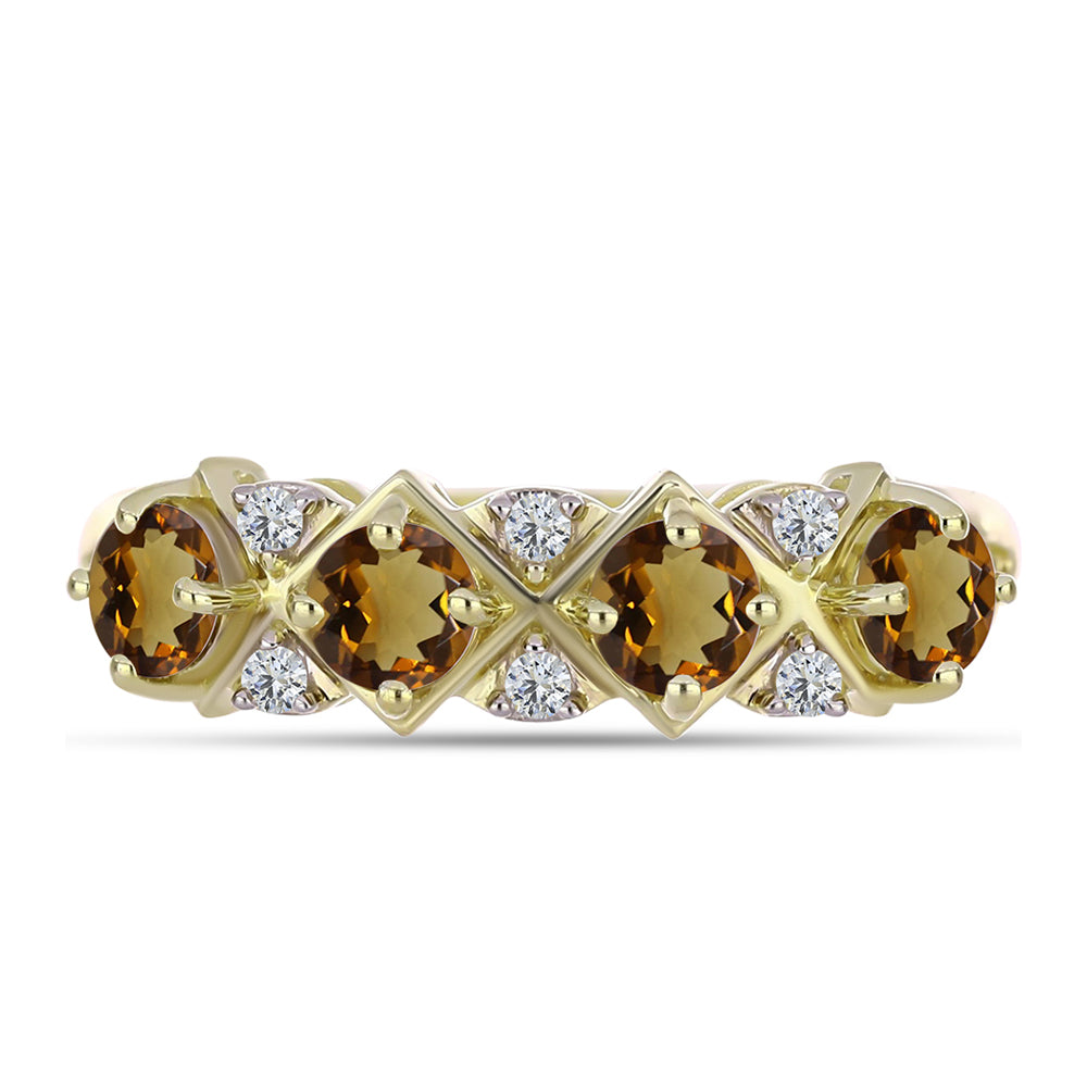 Anillo de Plata Bañada en Oro con Cuarzo Coñac y Topacio Blanco