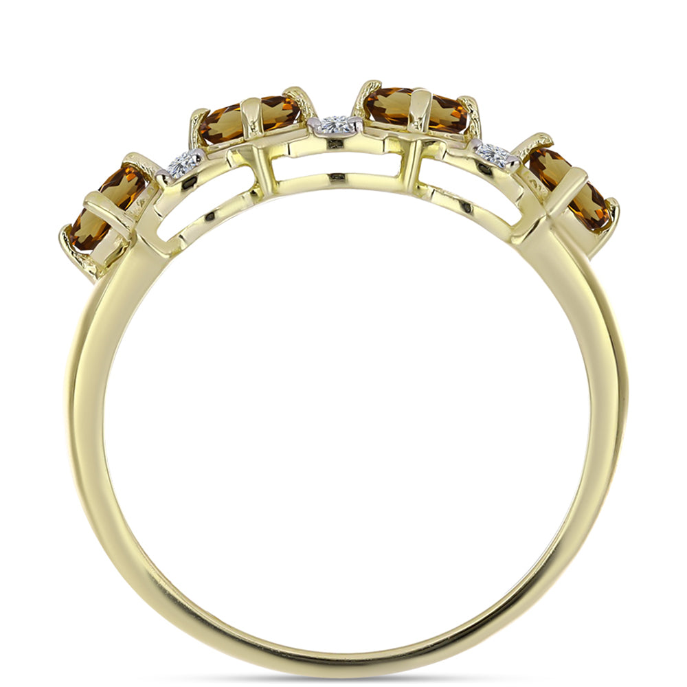 Anillo de Plata Bañada en Oro con Cuarzo Coñac y Topacio Blanco