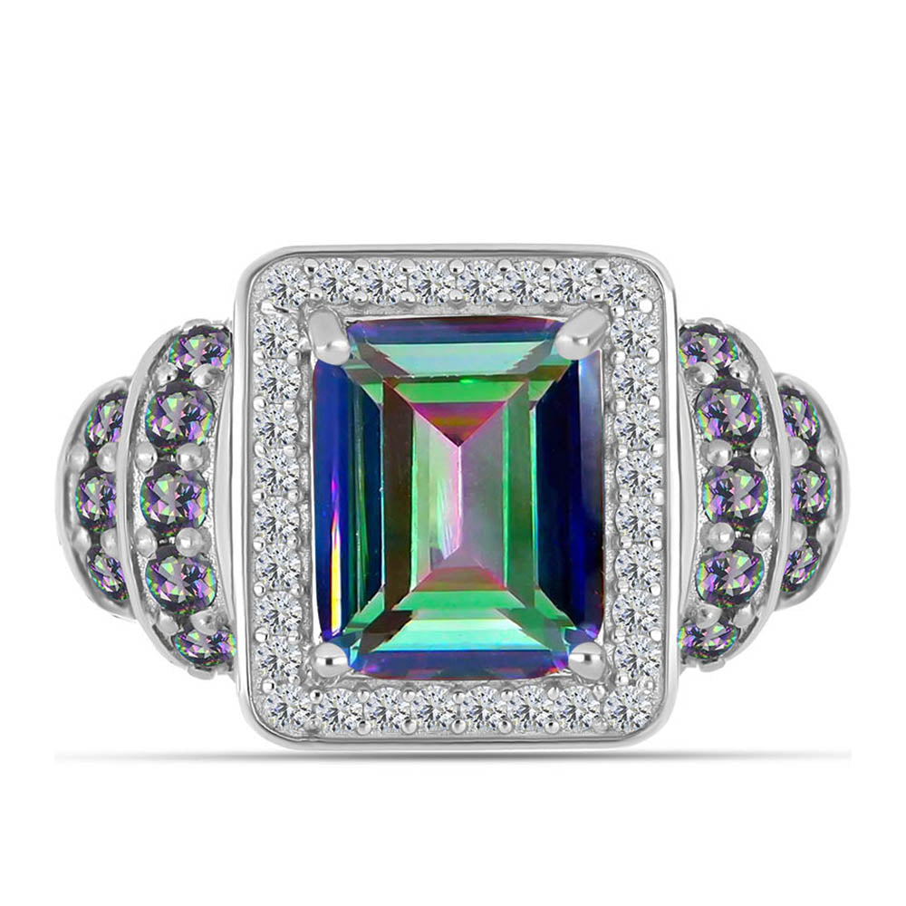 Anillo de Plata con Cuarzo Místico Verde de Brasil y Topacio Blanco