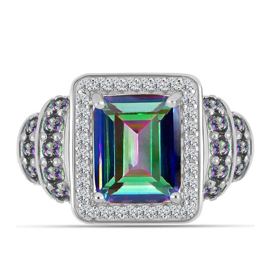 Anillo de Plata con Cuarzo Místico Verde de Brasil y Topacio Blanco