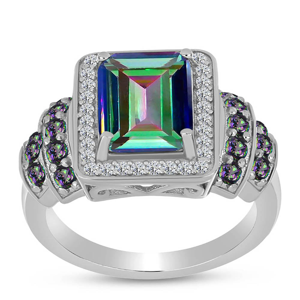 Anillo de Plata con Cuarzo Místico Verde de Brasil y Topacio Blanco 3 