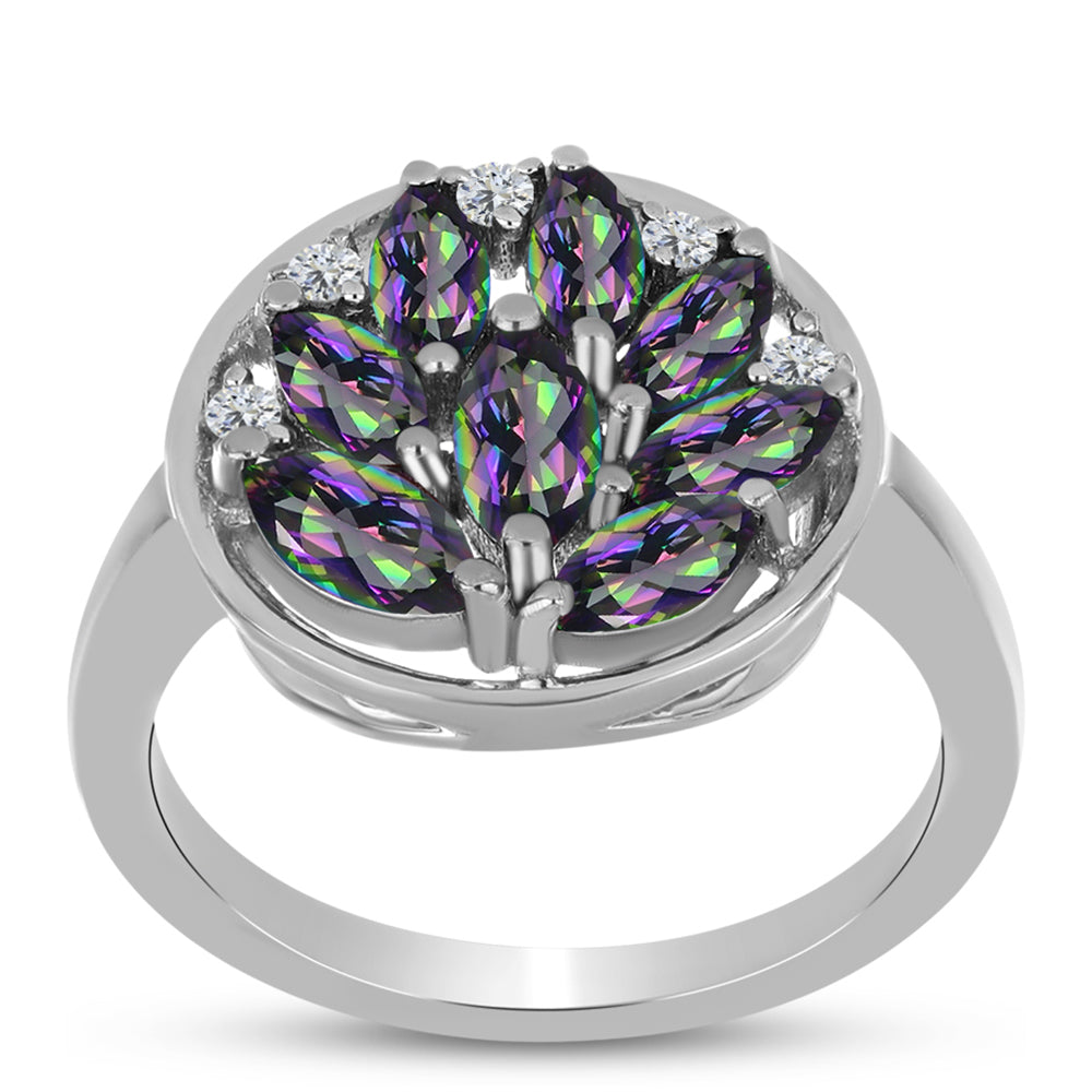 Anillo de Plata con Cuarzo Místico Verde de Brasil y Topacio Blanco