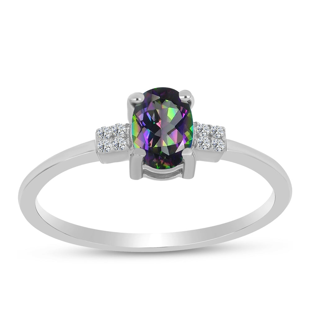 Anillo de Plata con Cuarzo Místico Verde de Brasil y Topacio Blanco 3 