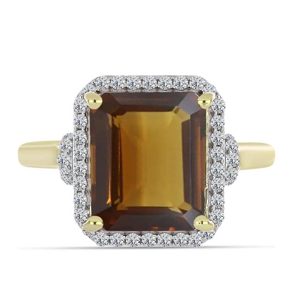 Anillo de Plata Bañada en Oro con Cuarzo Coñac y Topacio Blanco 1 