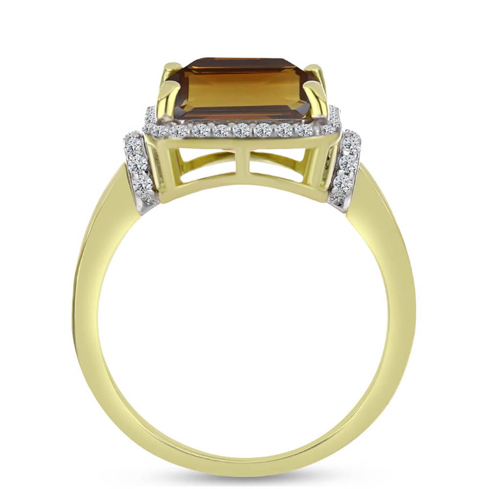 Anillo de Plata Bañada en Oro con Cuarzo Coñac y Topacio Blanco