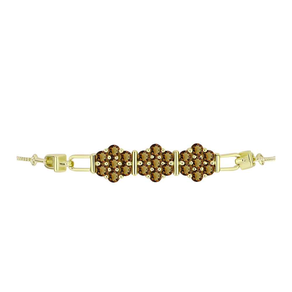 Pulsera de Plata Bañada en Oro con Cuarzo Coñac