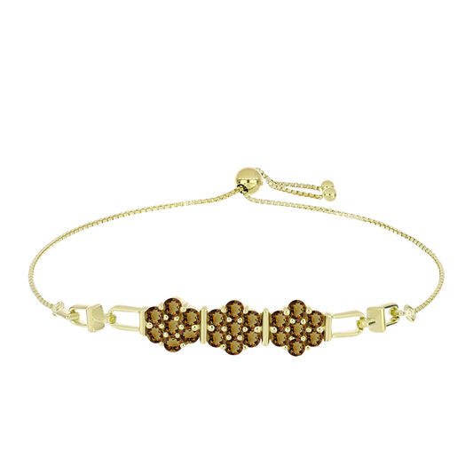 Pulsera de Plata Bañada en Oro con Cuarzo Coñac