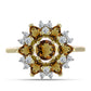 Anillo de Plata Bañada en Oro con Cuarzo Coñac y Topacio Blanco