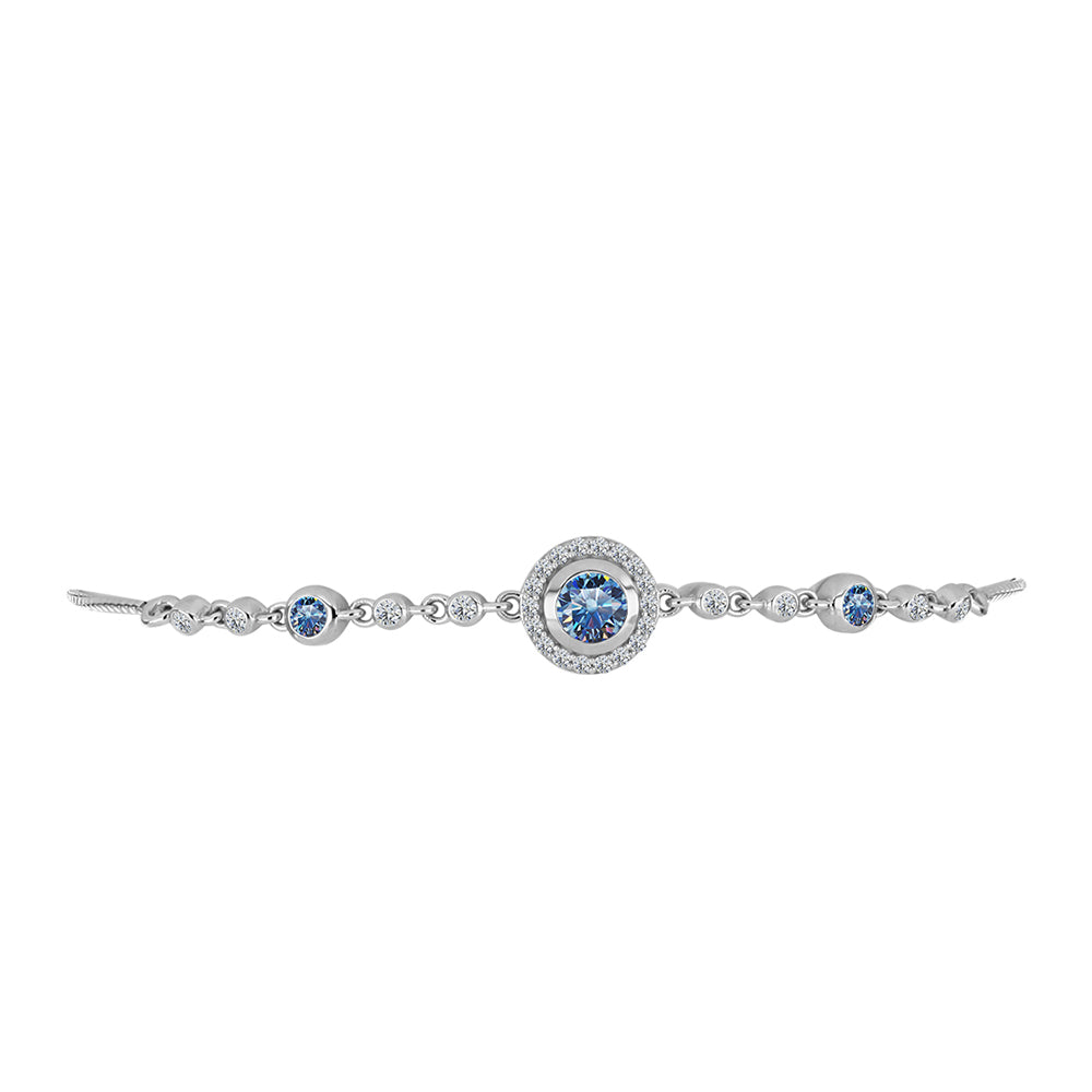 Pulsera de Plata con Moisanita azul océano y Topacio Blanco 2 