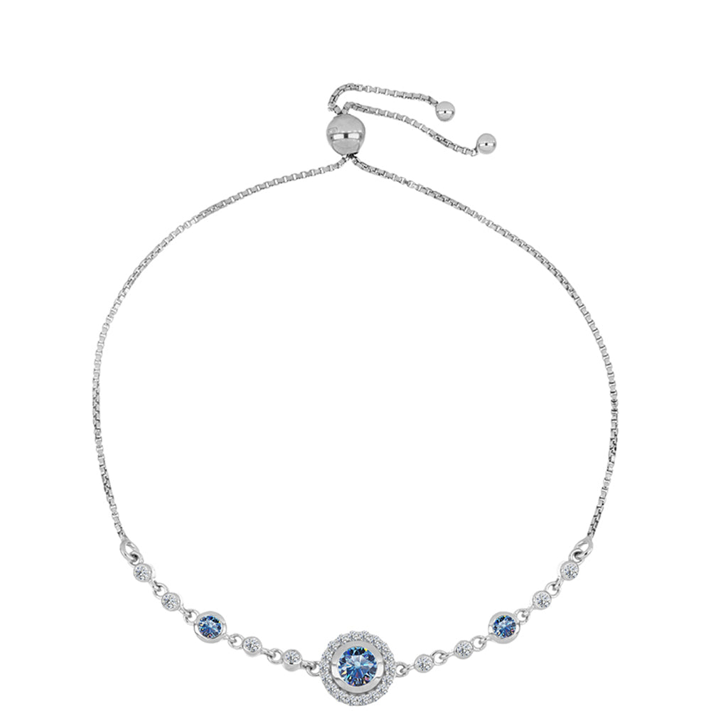 Pulsera de Plata con Moisanita azul océano y Topacio Blanco 1 