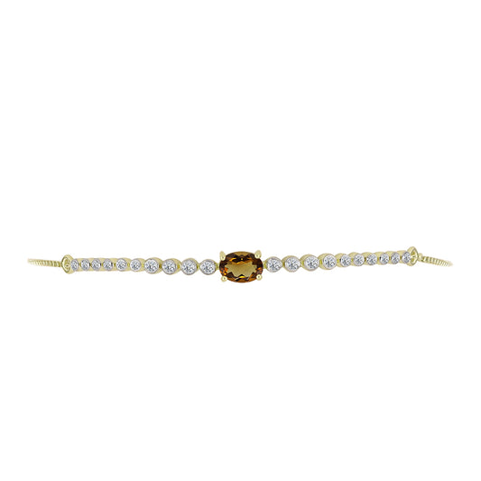 Pulsera de Plata Bañada en Oro con Cuarzo Coñac y Topacio Blanco