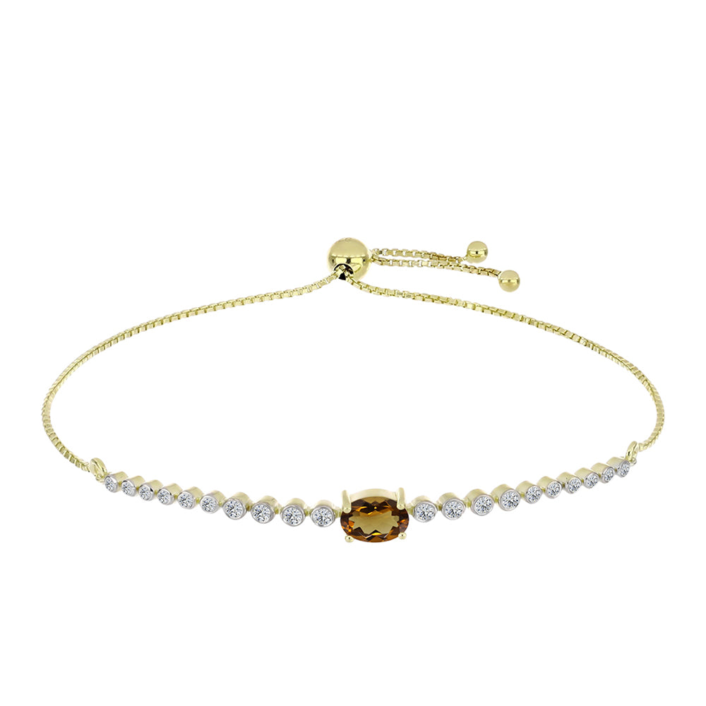 Pulsera de Plata Bañada en Oro con Cuarzo Coñac y Topacio Blanco 1 