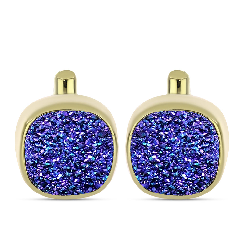 Pendientes de Plata Bañada en Oro con Drusa Purpura