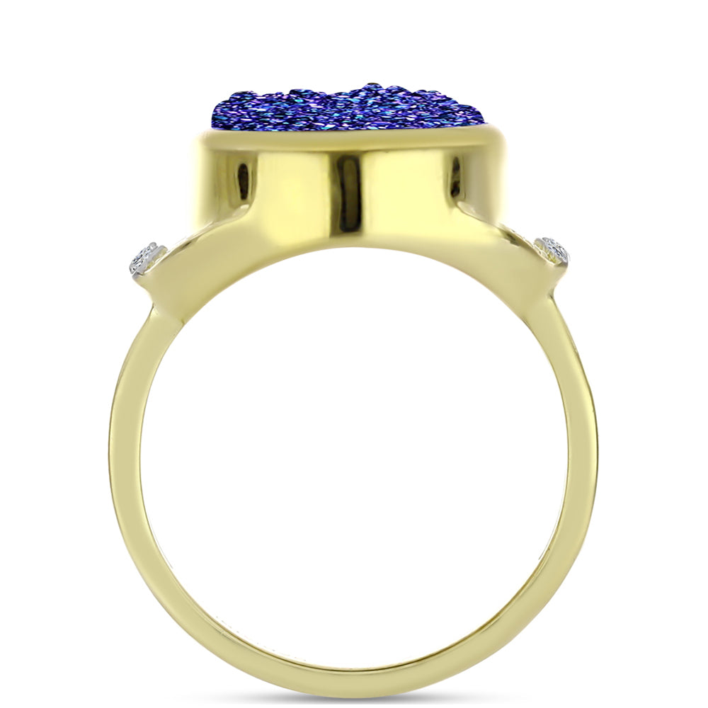 Anillo de Plata Bañada en Oro con Drusa Purpura y Topacio Blanco 2 