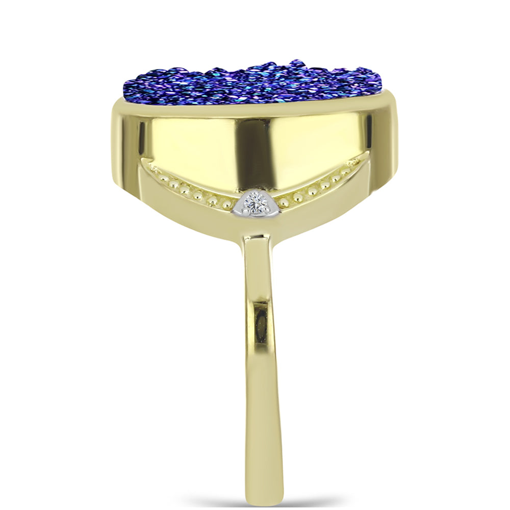 Anillo de Plata Bañada en Oro con Drusa Purpura y Topacio Blanco 4 