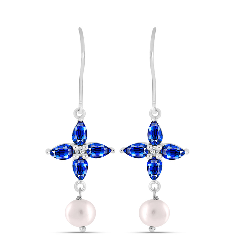 Pendientes de Plata con Zafiro Azul Australiano y Perla de Agua Dulce