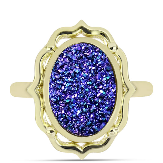Anillo de Plata Bañada en Oro con Drusa Purpura