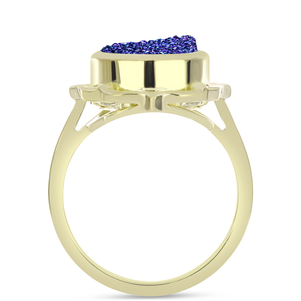Anillo de Plata Bañada en Oro con Drusa Purpura 2 