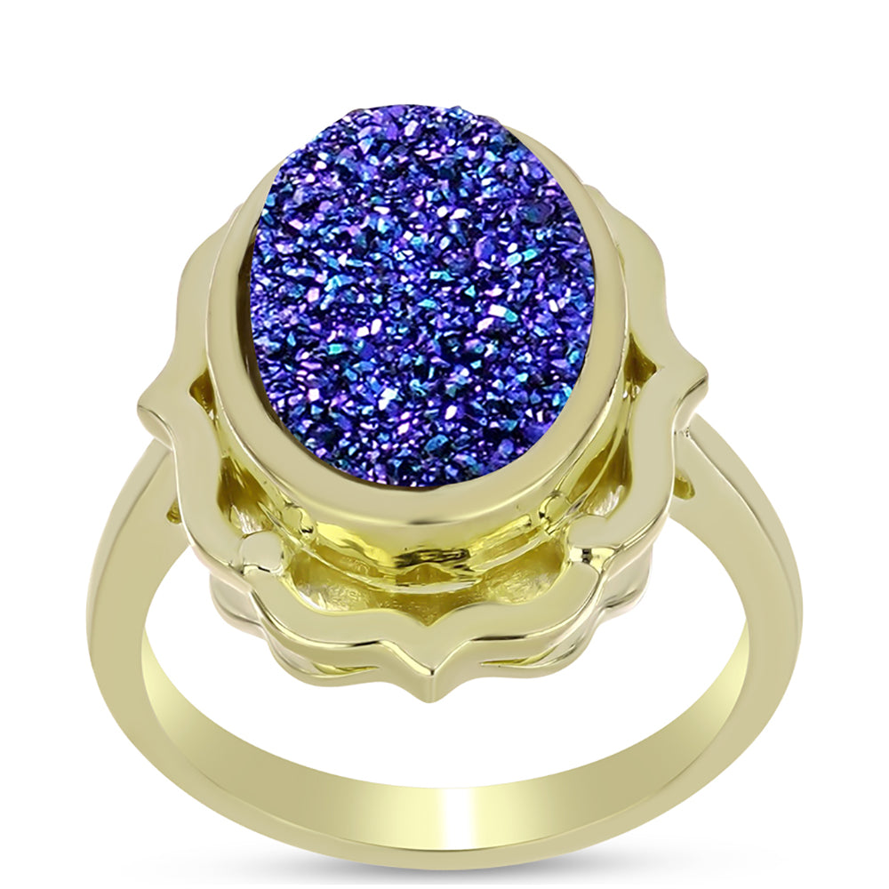 Anillo de Plata Bañada en Oro con Drusa Purpura 3 