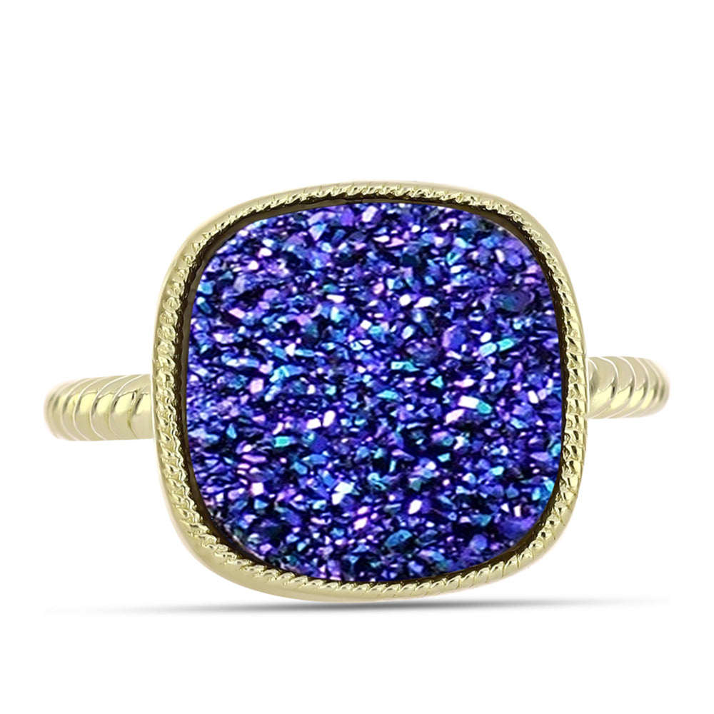 Anillo de Plata Bañada en Oro con Drusa Purpura 1 