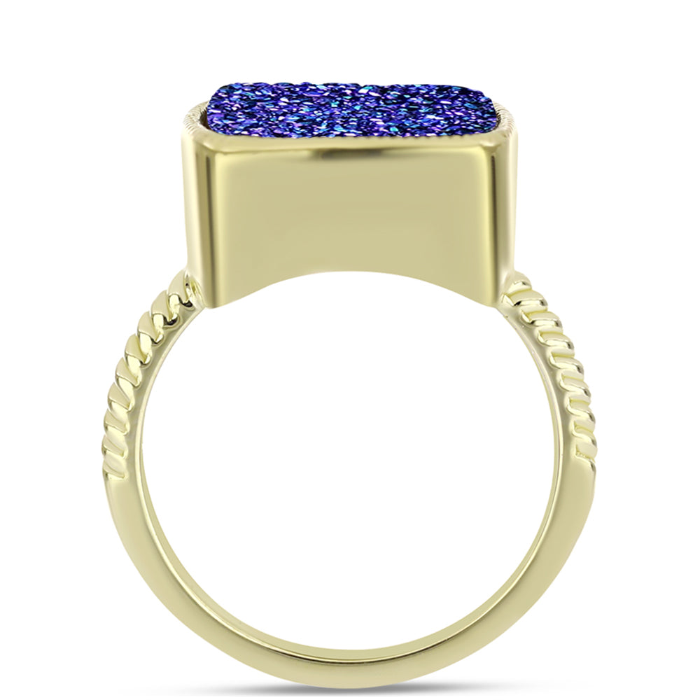 Anillo de Plata Bañada en Oro con Drusa Purpura