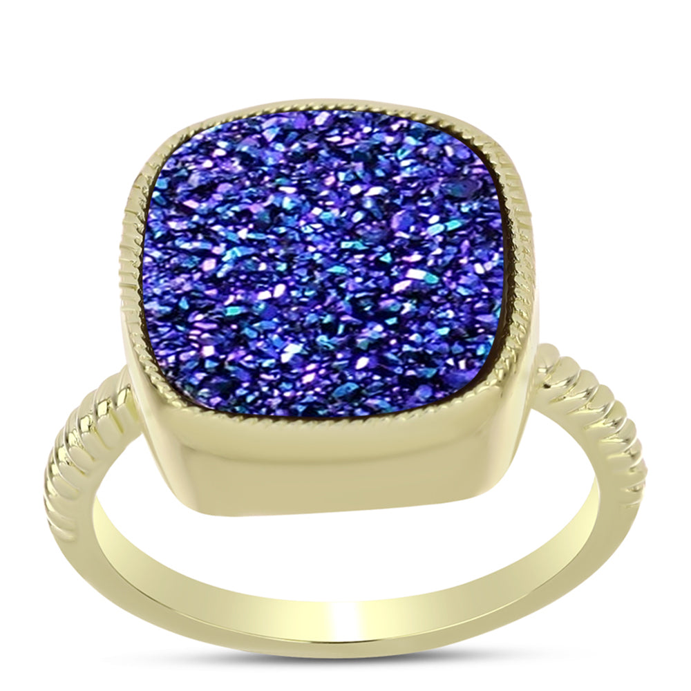 Anillo de Plata Bañada en Oro con Drusa Purpura 3 