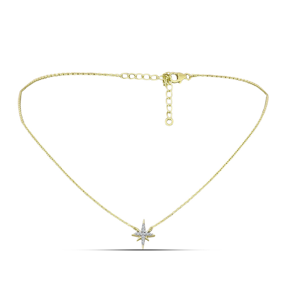 Cruz Collar de Plata Bañada en Oro con Diamante blanco 3 
