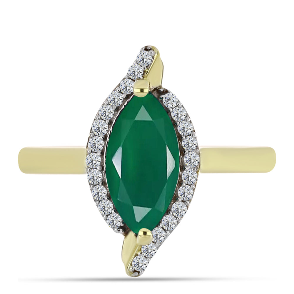 Anillo de Plata Bañada en Oro con Ágata Verde y Topacio Blanco 1 