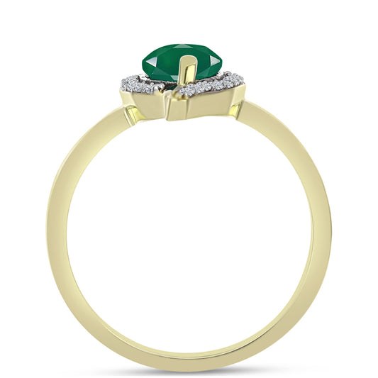 Anillo de Plata Bañada en Oro con Ágata Verde y Topacio Blanco
