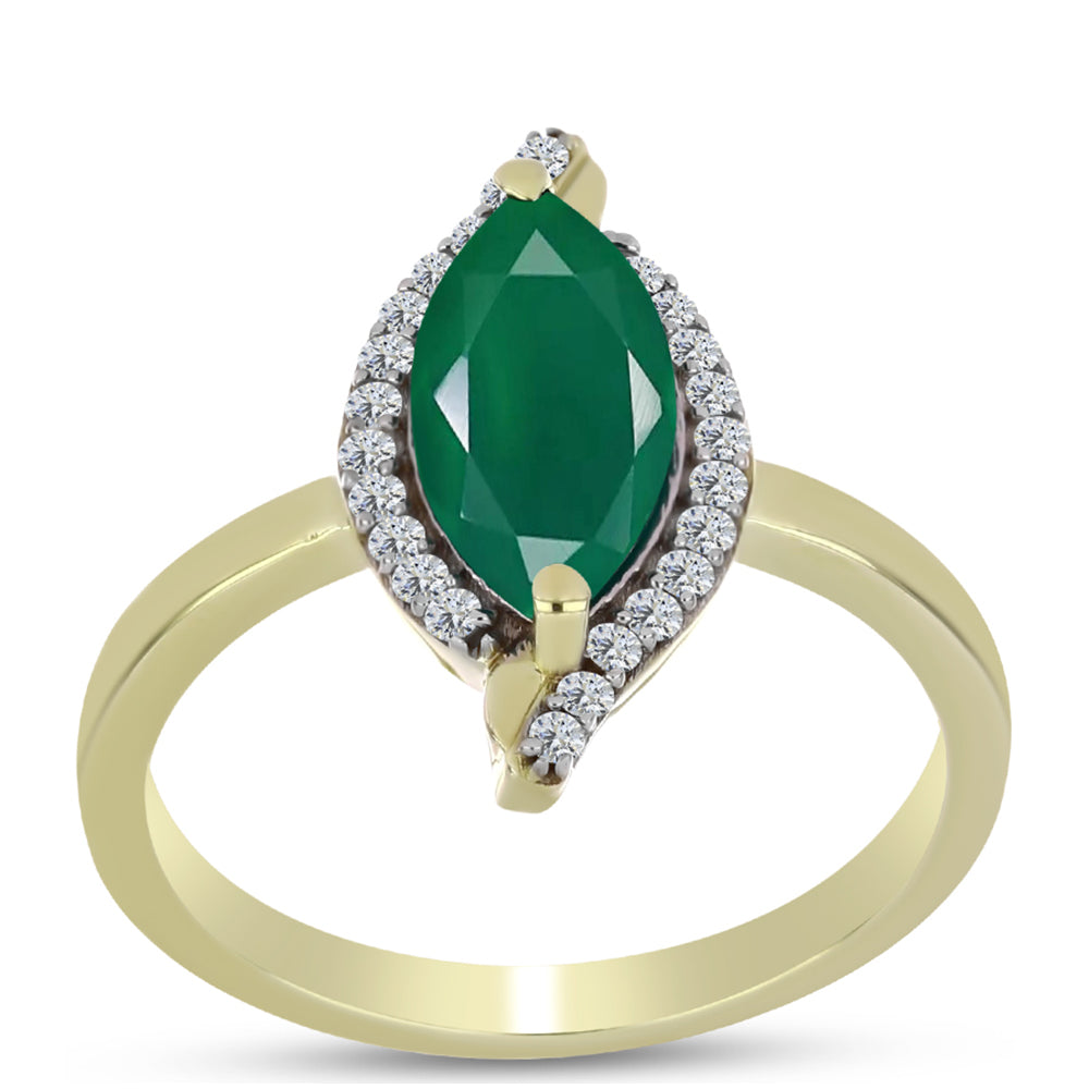 Anillo de Plata Bañada en Oro con Ágata Verde y Topacio Blanco 3 