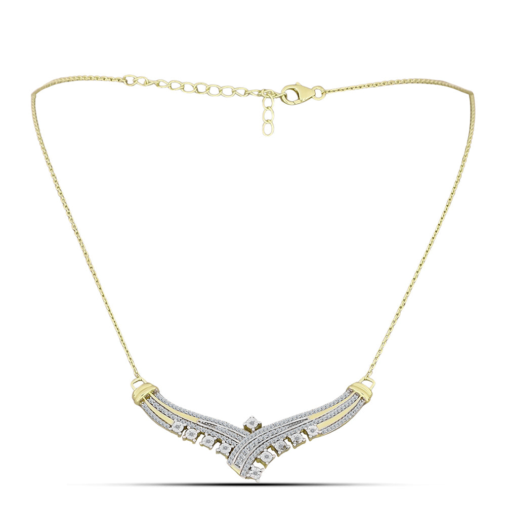 Collar de Plata Bañada en Oro con Diamante blanco y Topacio Blanco 3 
